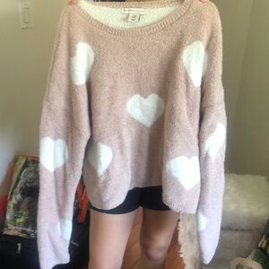 fuzzy sweater with hearts